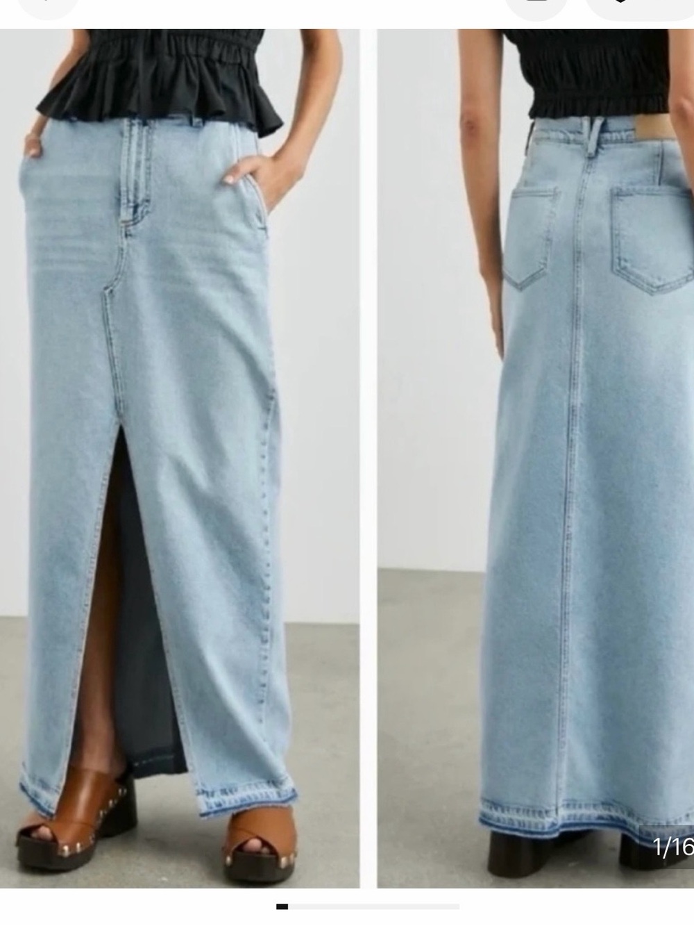 RAILS•Manhattan denim slit front reef let down hem maxi skirt 28 NWT